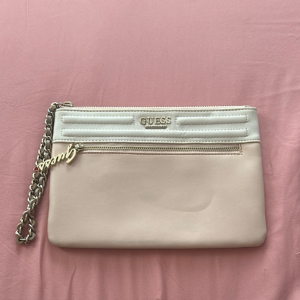 GUESS Pink and White Wristlet with Chain